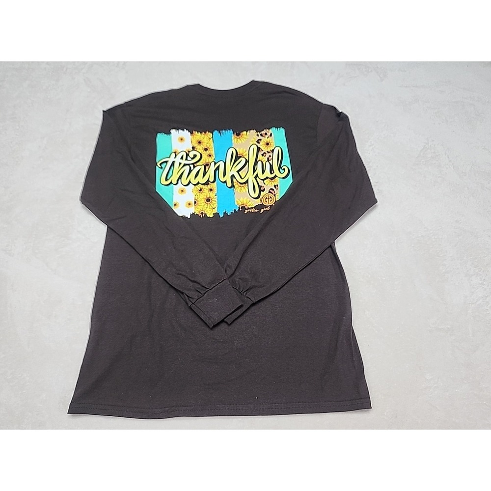 Girly Girl Long Sleeve Adult Medium Brown Thankful Long Sleeve Tee